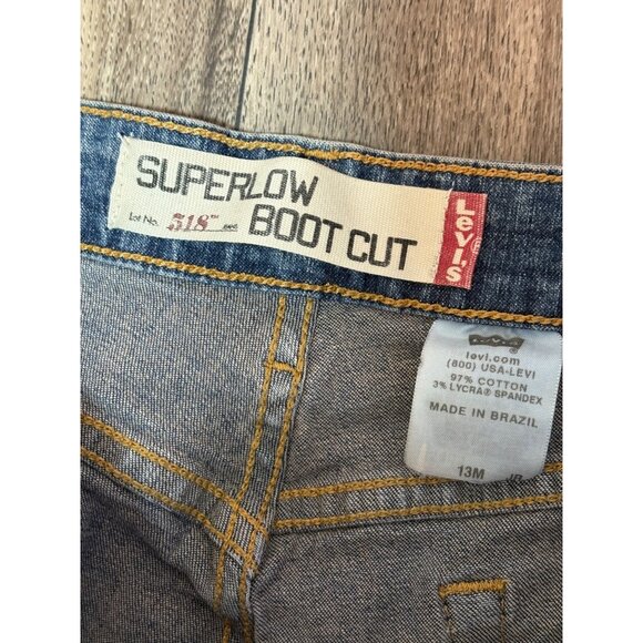 LEVI'S 518 SUPERLOW BOOT CUT DENIM JEANS SIZE 13M JR X29IN FLARE DISTRESSED WEST - Picture 8 of 9